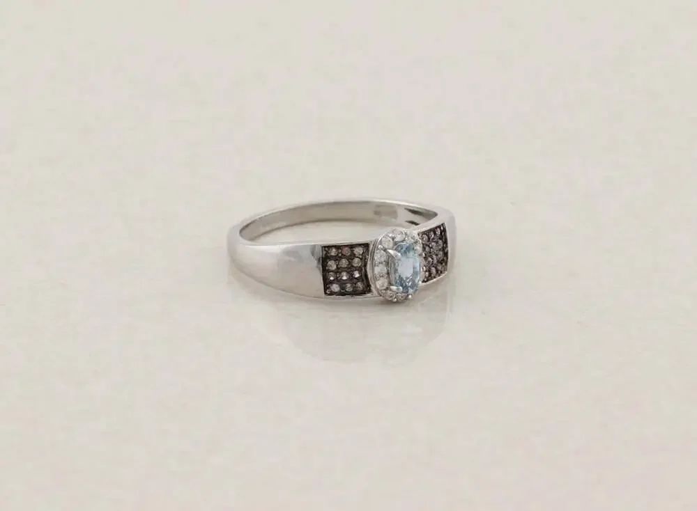 Sterling Silver Blue White & Brown Zircon Ring Size 10
